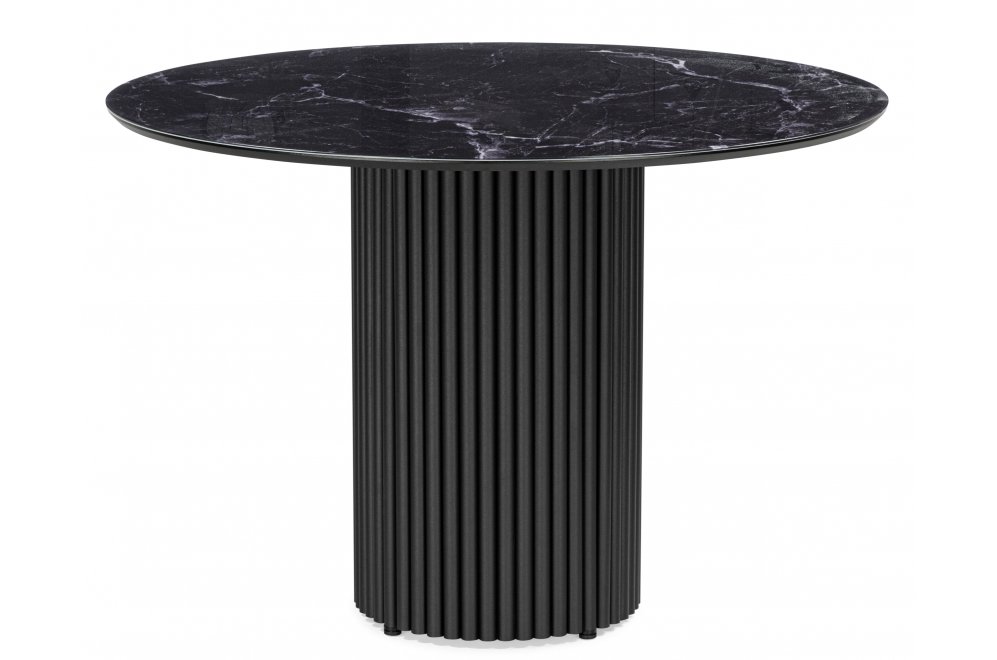 Стеклянный стол Барел 110 черный мрамор / черная пленка / черный