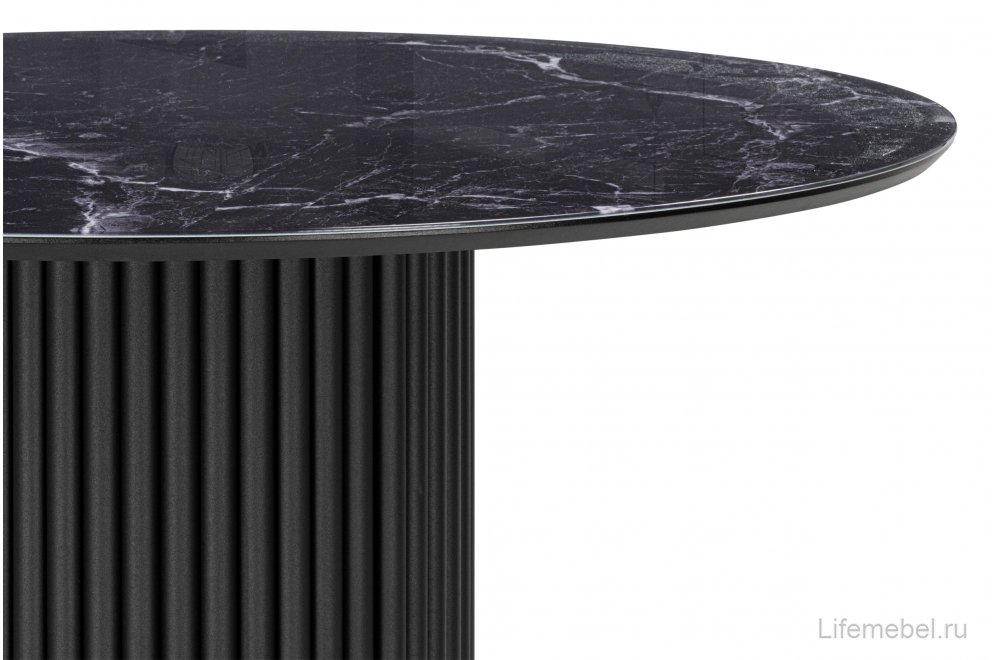 Стеклянный стол Барел 110 черный мрамор / черная пленка / черный