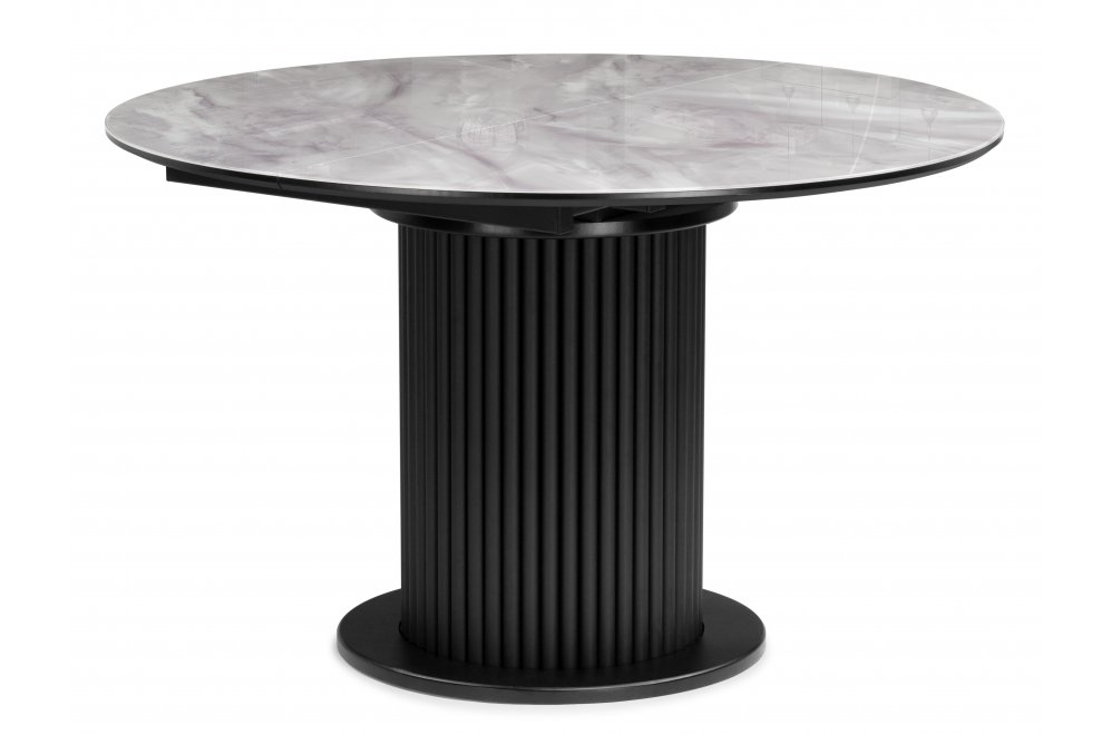 Стеклянный стол Фостер 120(160)х120х76 серый мрамор / черный