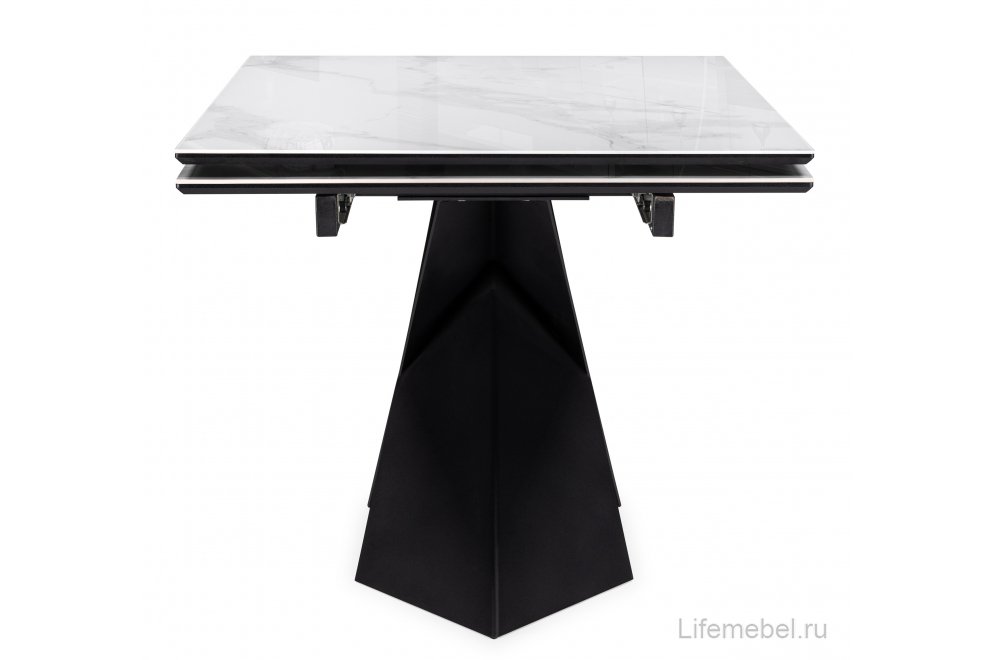 Стеклянный стол Хасселвуд 160(220)х90х77 белый мрамор / черный