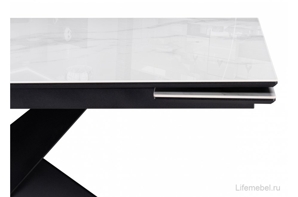 Стеклянный стол Хасселвуд 160(220)х90х77 белый мрамор / черный