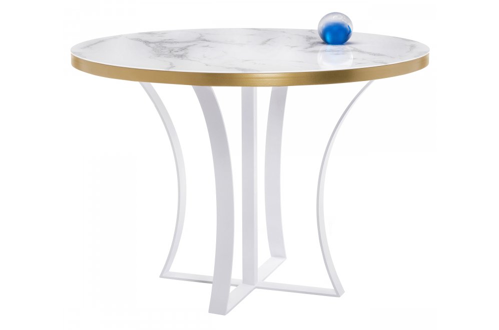 Стеклянный стол Нейтон белый мрамор / золото / белый