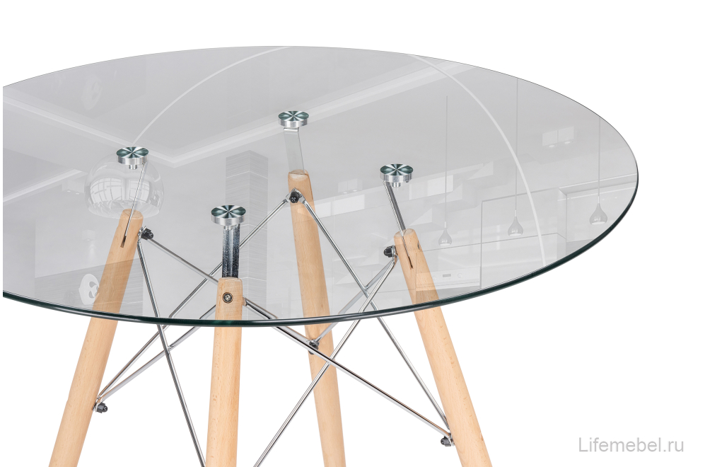 Стеклянный стол PT-151 80х80х76 clear glass / wood