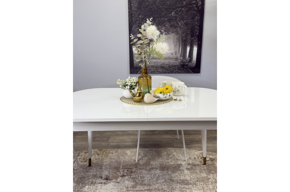 Стол 1300K белый / стекло белое глянец