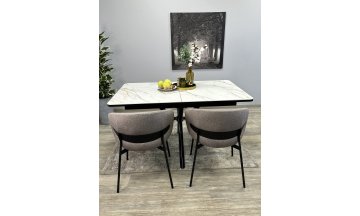 Стеклянный стол DM1400 черный/керамика золотая