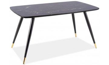 Стеклянный стол Cyryl I 140/80 эффект черного камня / черный / золотой