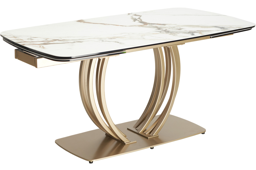Стол на тумбе Matera 160 KL-188 итальянская керамика контрастный мрамор матовый / шампань