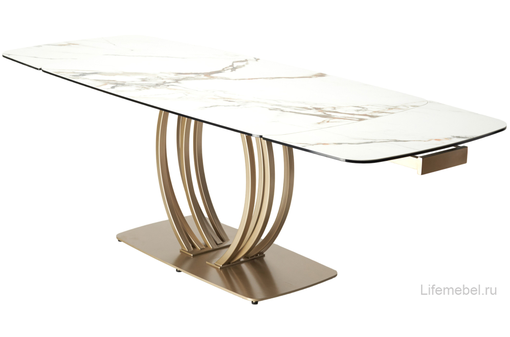 Стол на тумбе Matera 160 KL-188 итальянская керамика контрастный мрамор матовый / шампань