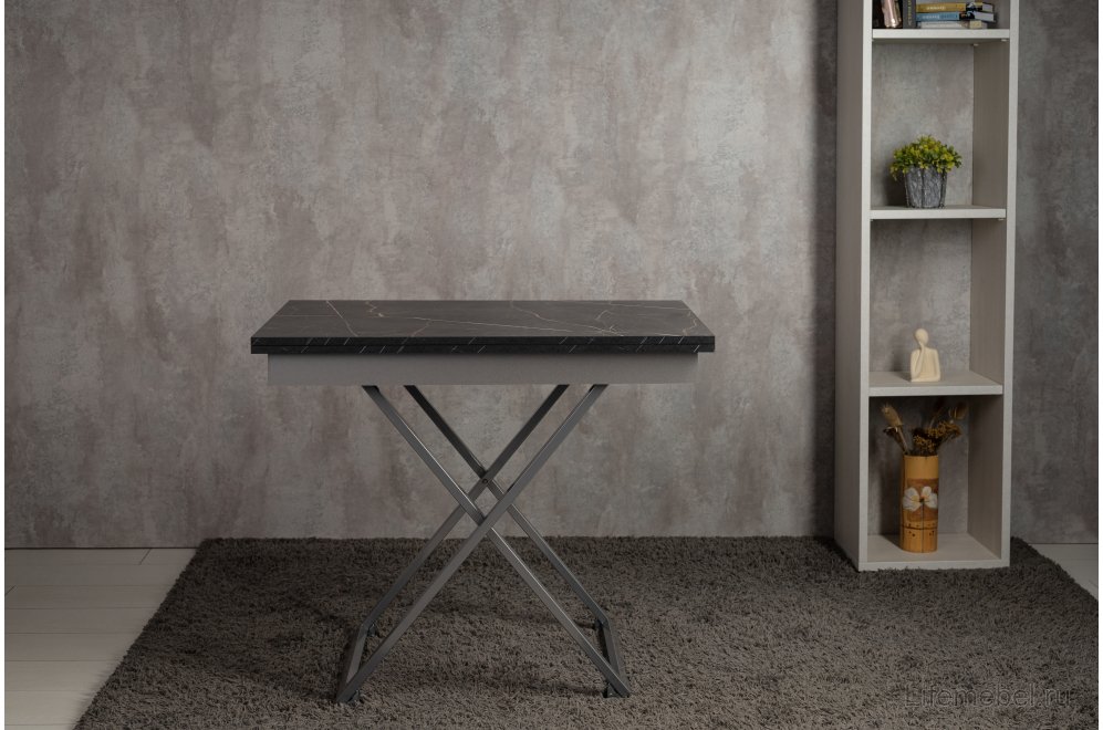 Стол-трансформер Apollo D97/S59 чёрный мрамор / серебро
