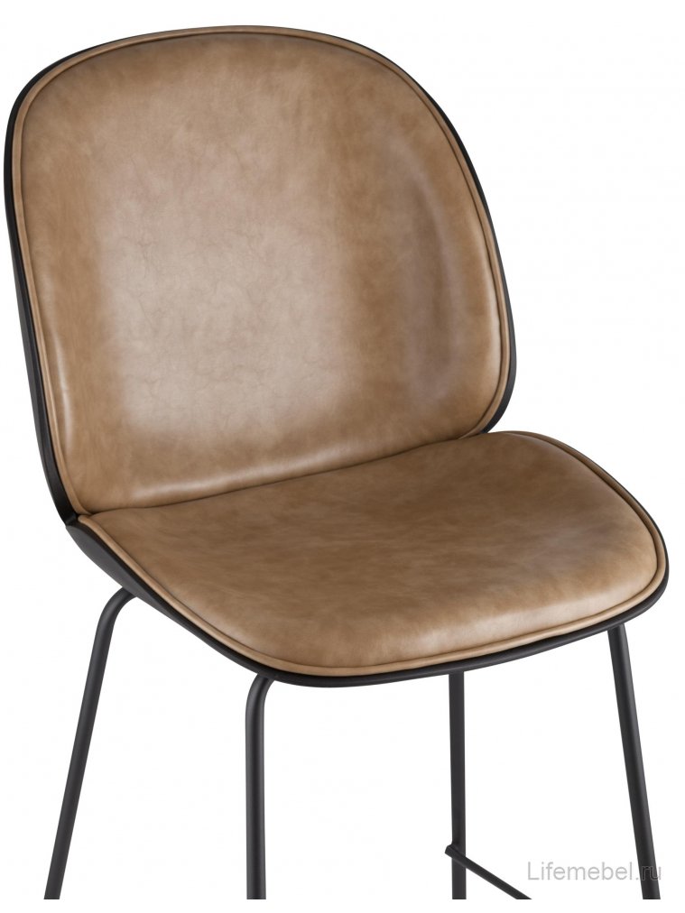 Барный стул Карт со спинкой бежевая экокожа / черные ножки