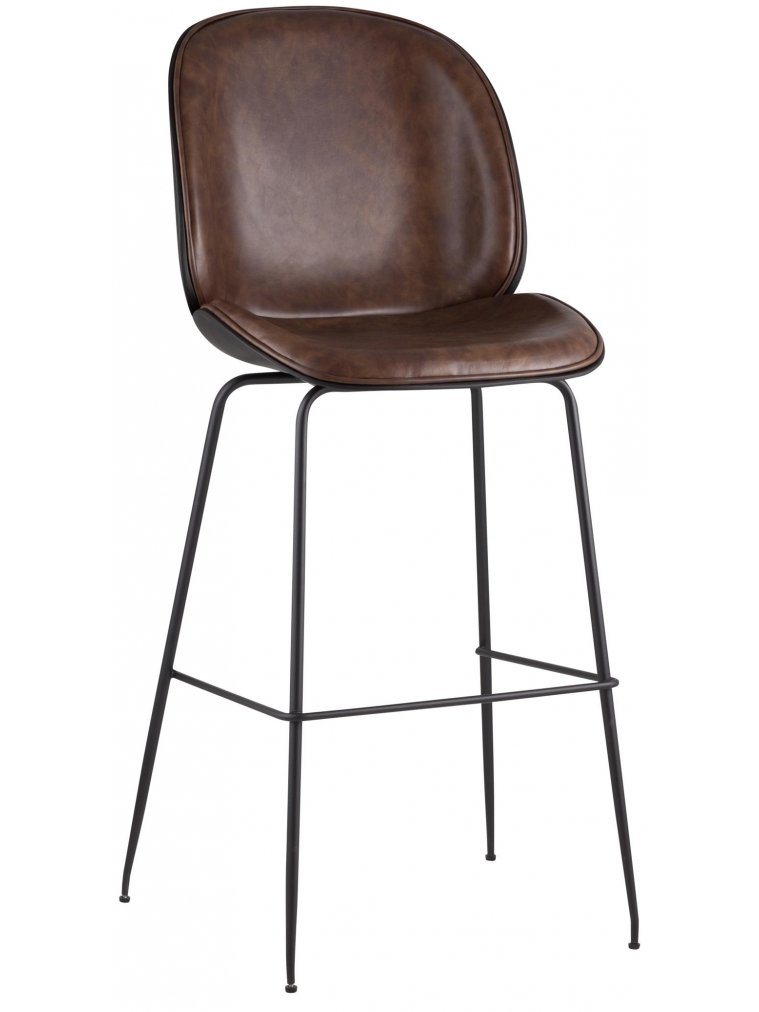 Барный стул Карт со спинкой коричневая экокожа / черные ножки