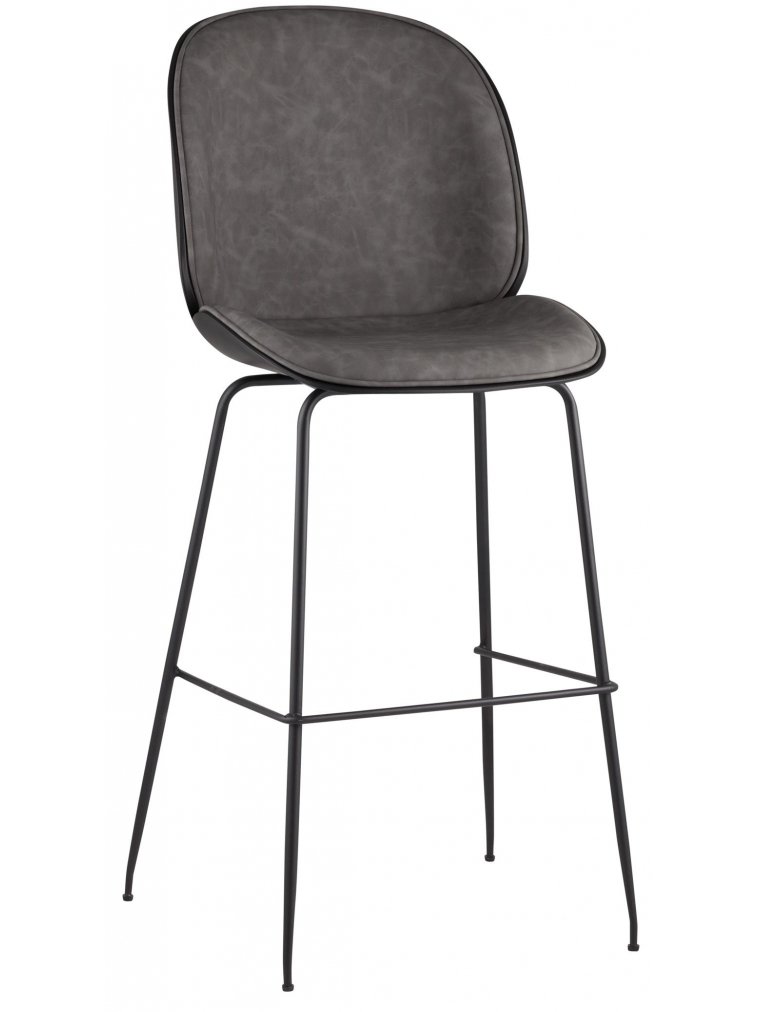 Барный стул Карт со спинкой серая экокожа / черные ножки