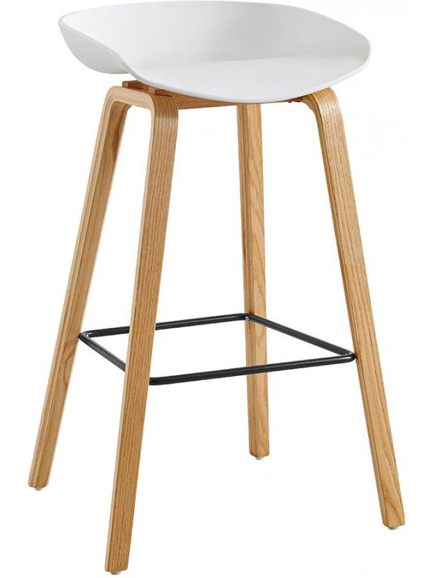 Барный стул BY003 белый / бук / матовый черный металл