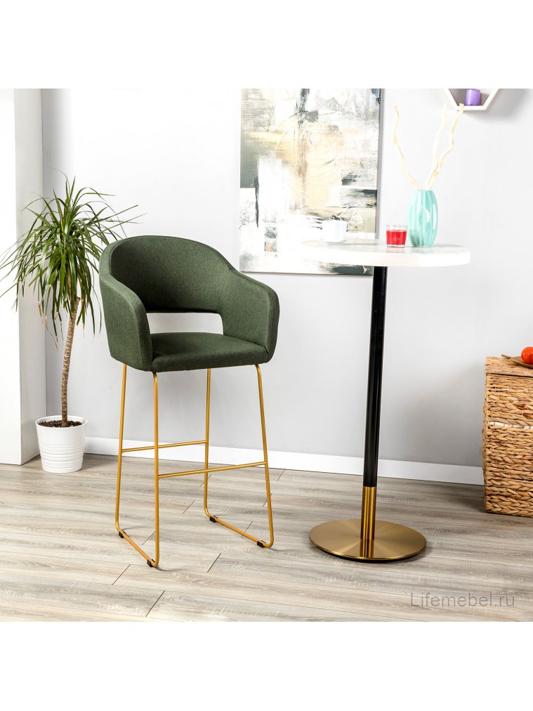 Барный стул Oscar тёмно-зеленый / линк золото