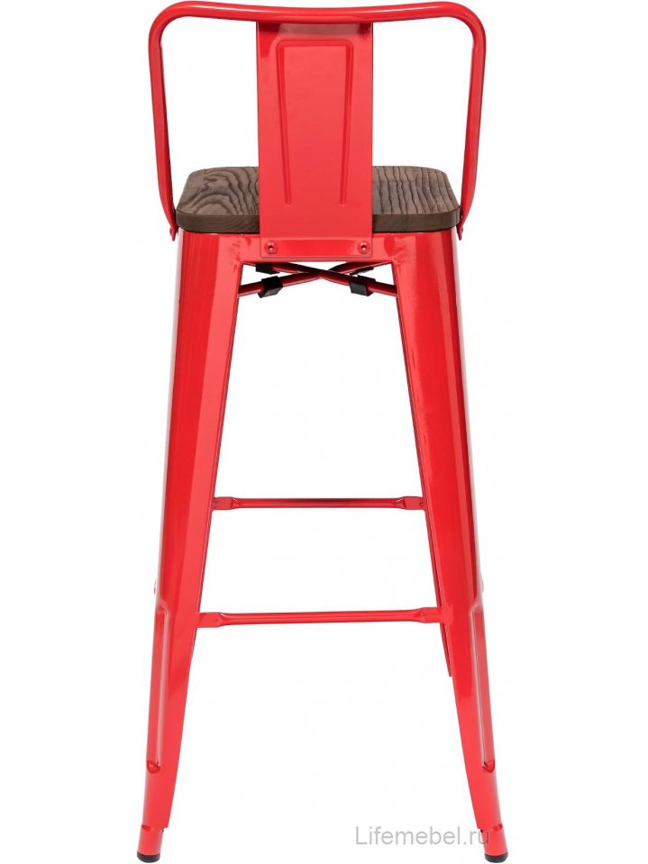 Барный стул Тиоли со спинкой красный глянцевый / темное дерево