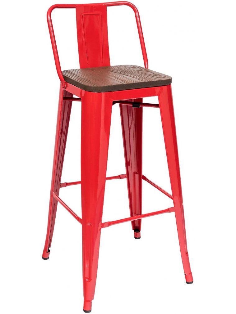Барный стул Тиоли со спинкой красный глянцевый / темное дерево
