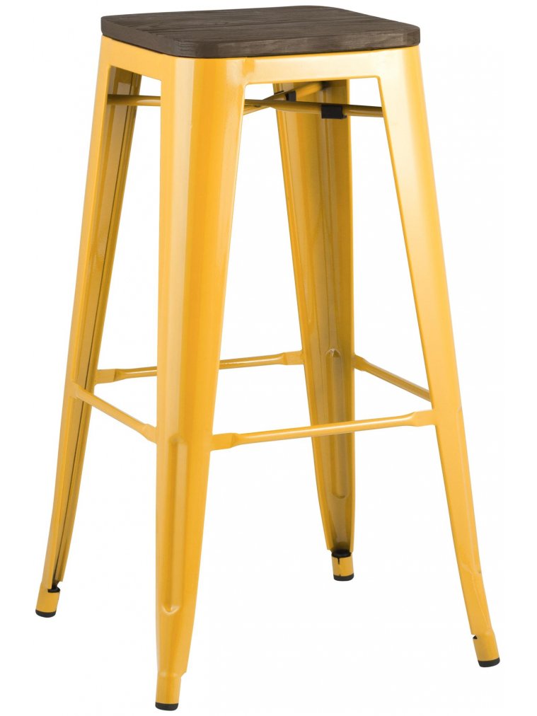 Барный стул Тиоли желтый глянцевый / темное дерево