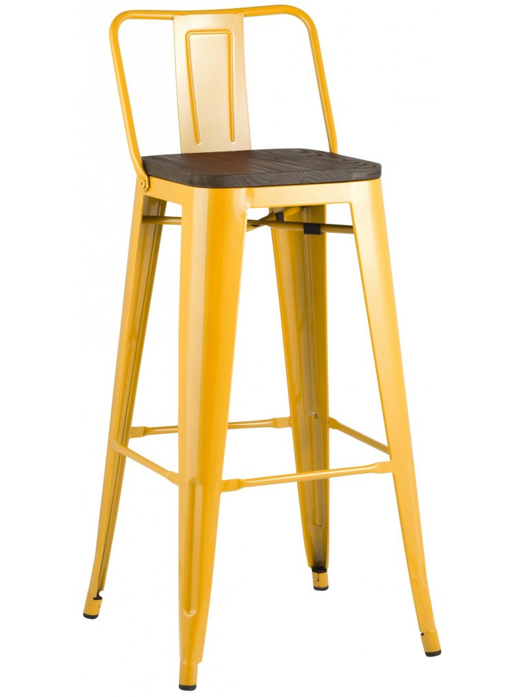 Барный стул Тиоли со спинкой желтый глянцевый / темное дерево