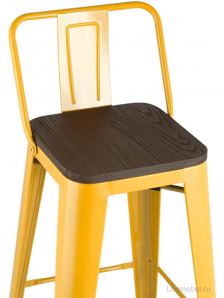 Барный стул Тиоли со спинкой желтый глянцевый / темное дерево