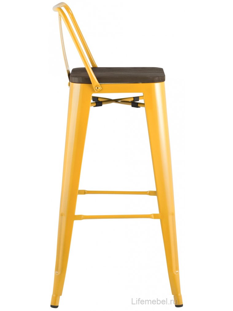 Барный стул Тиоли со спинкой желтый глянцевый / темное дерево