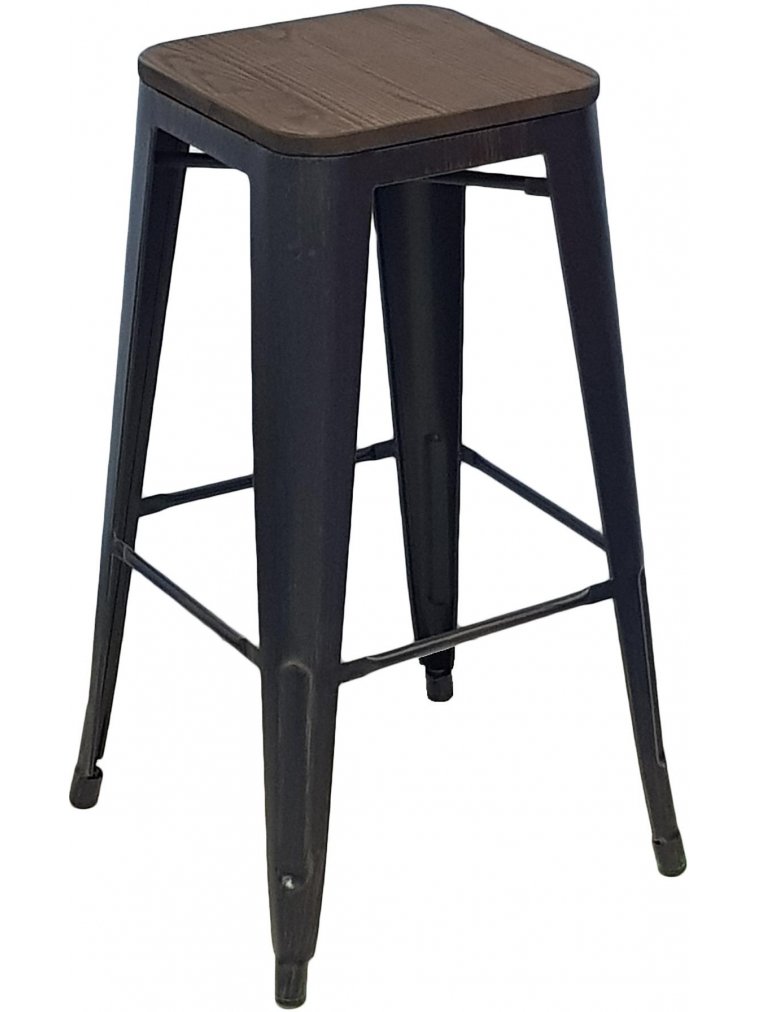 Барный стул Тиоли черный / патина золото / темное дерево