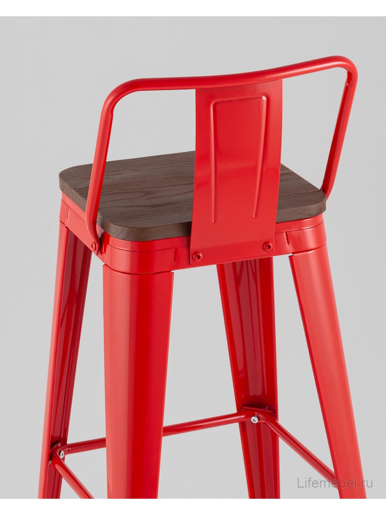 Барный стул Tolix красный / темное дерево