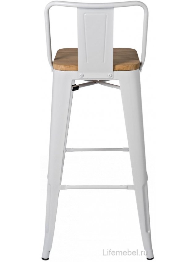 Барный стул Тиоли со спинкой белый глянцевый / светлое дерево