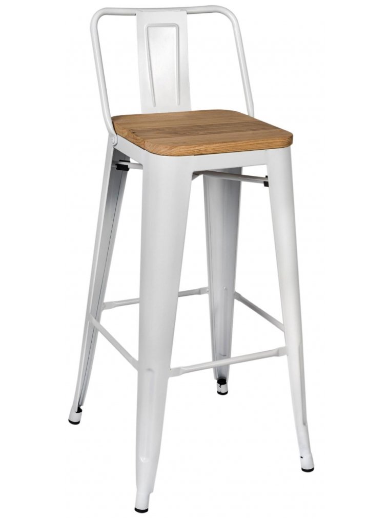 Барный стул Тиоли со спинкой белый глянцевый / светлое дерево