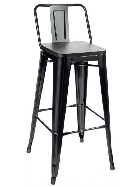 Барный стул Тиоли со спинкой черный глянцевый / темное дерево