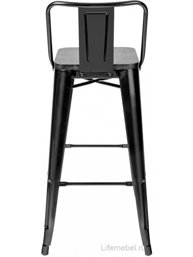 Барный стул Тиоли со спинкой черный глянцевый / темное дерево