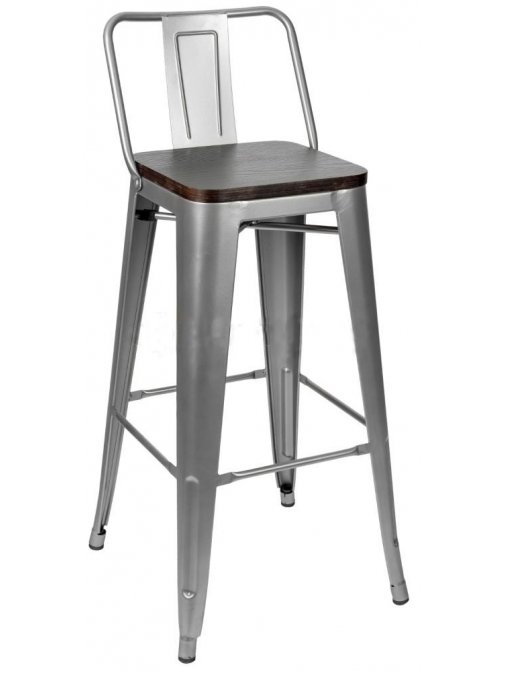 Барный стул Тиоли со спинкой серебристый матовый / темное дерево