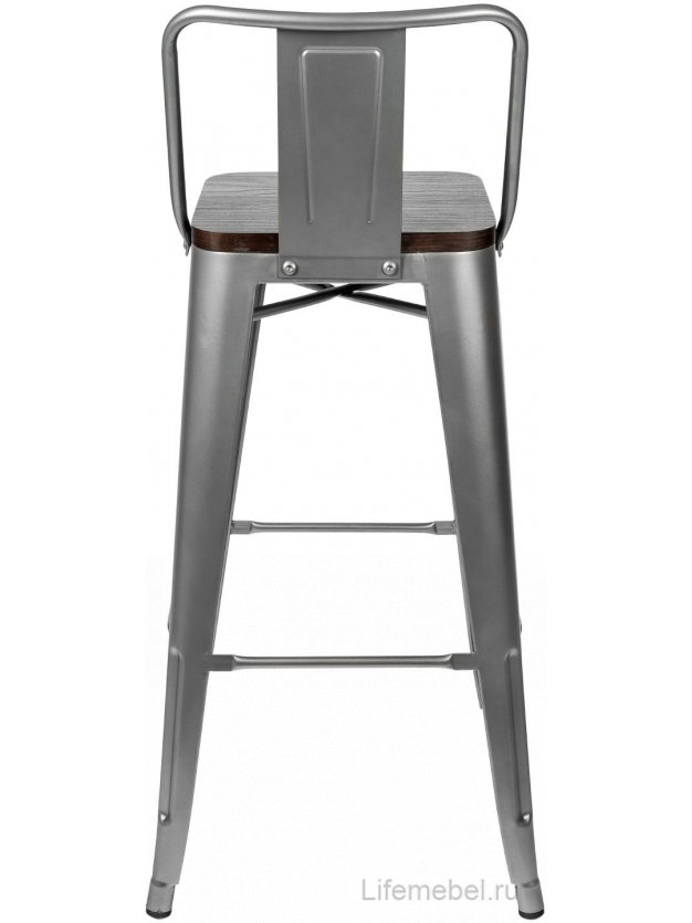 Барный стул Тиоли со спинкой серебристый матовый / темное дерево