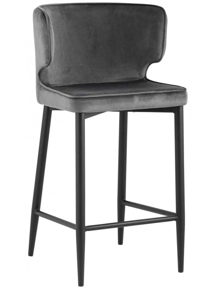 Полубарный стул Адальодо велюр серый / черный матовый