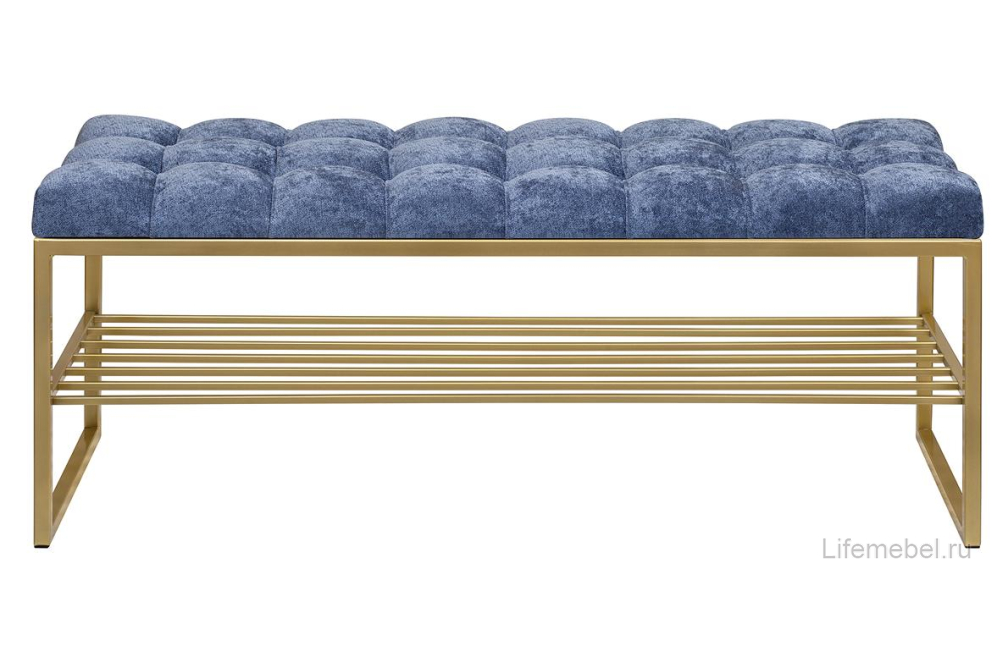 Банкетка Арго с каретной стяжкой шенилл Steel Blue / золотая