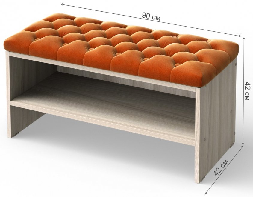 Банкетка Флер 900 мм Velutto 27 / шимо светлый