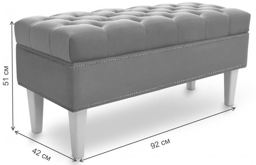 Банкетка Париж 900 amo 09 / белый / серебро