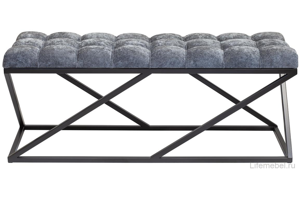 Банкетка Сиа с каретной стяжкой шенилл Steel Grey / черная