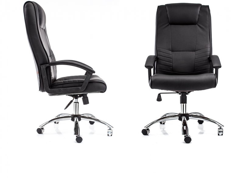Компьютерное кресло «Максима» (Maxima) хром, черное из экокожи