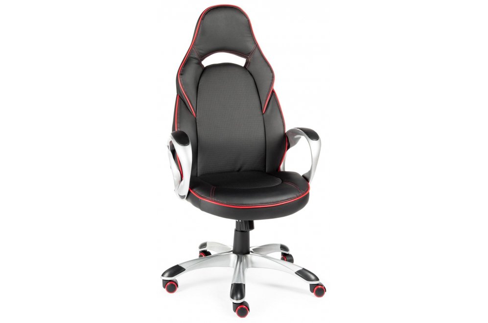 Компьютерное кресло Мустанг Х CX0496H black red серый пластик / экокожа черная / красная строчка
