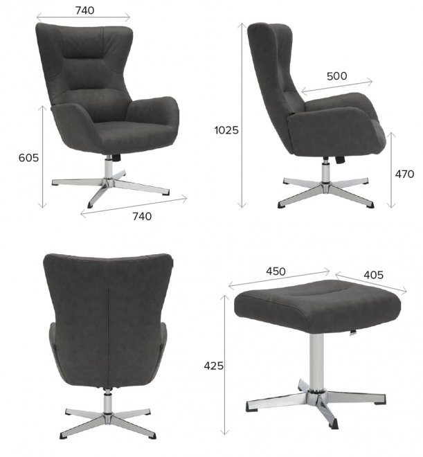 Кресло мягкое Everprof Apple ткань темно-серый