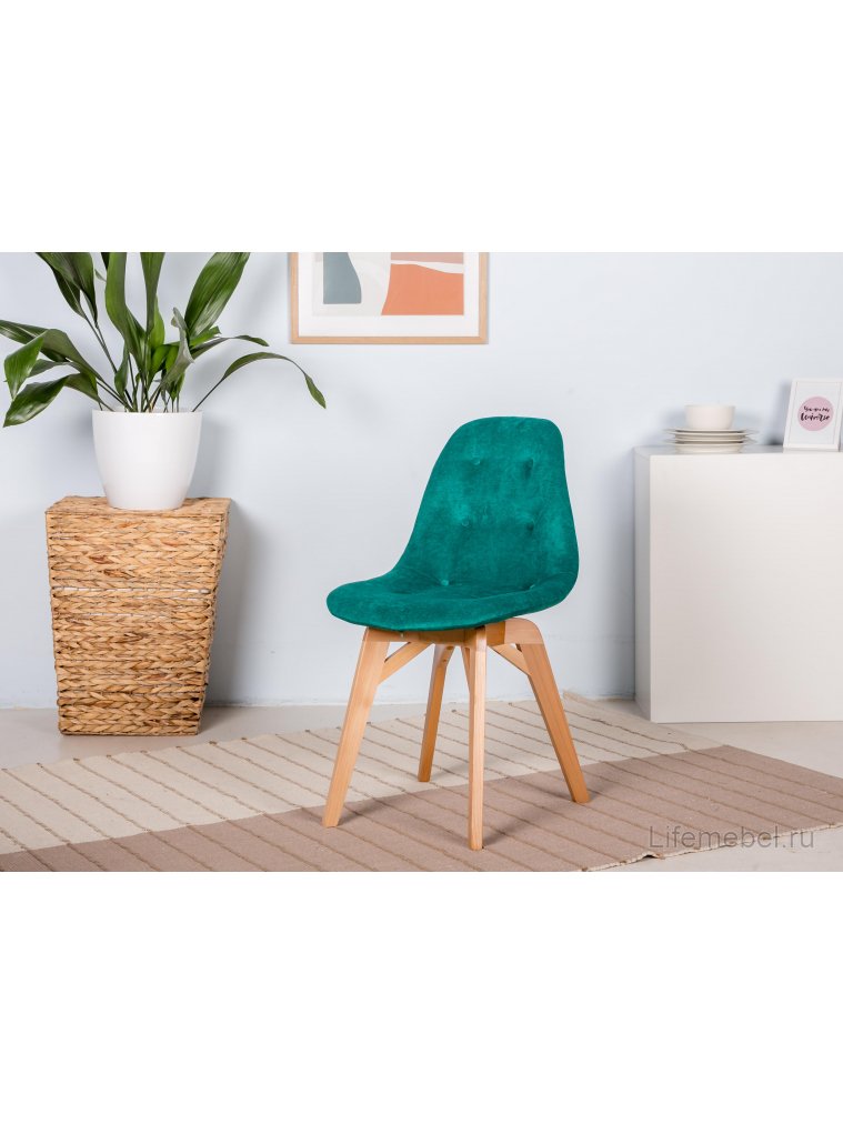 Деревянный стул Eames изумрудный / натуральный дуб