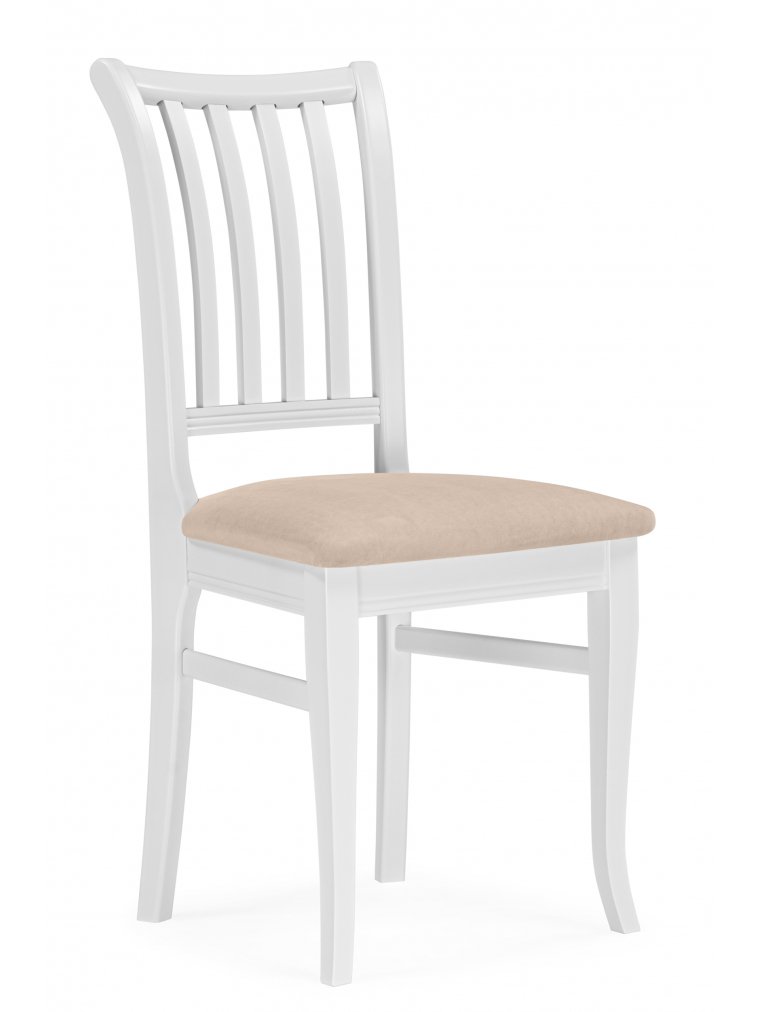 Деревянный стул Фрезино с проножкой бежевый велюр / белый