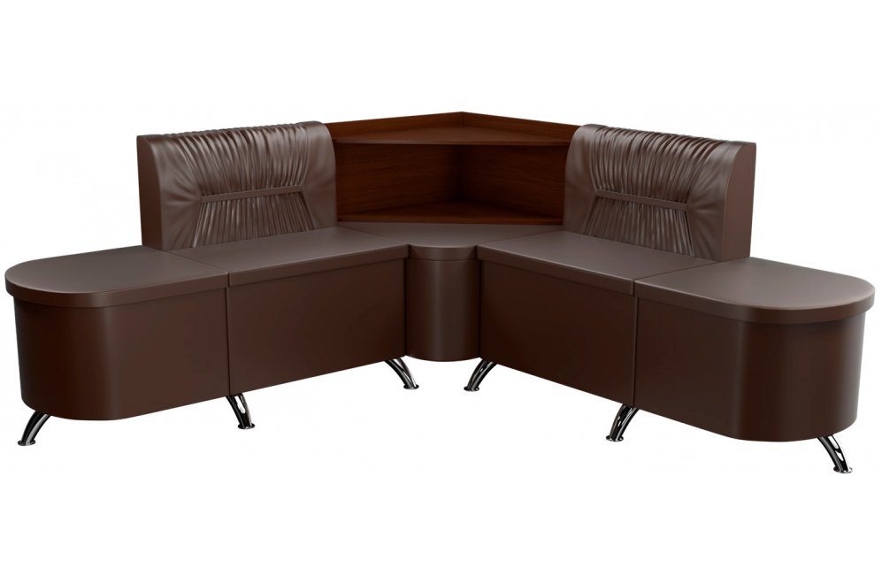 Кухонный диван Лиза угловой экокожа коричневый правый