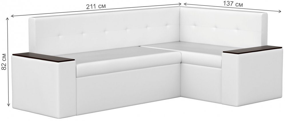 Кухонный диван Остин угловой экокожа белый правый