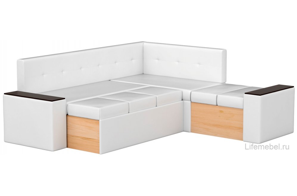 Кухонный диван Остин угловой экокожа белый правый
