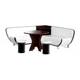 Кухонный уголок Лотос экокожа белый-черный (пуф черный) левый