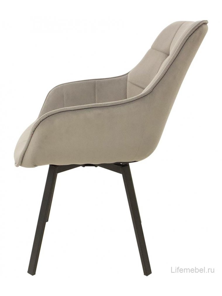 Кресло Декс поворотное серо-бежевая замша / черный квадратный каркас