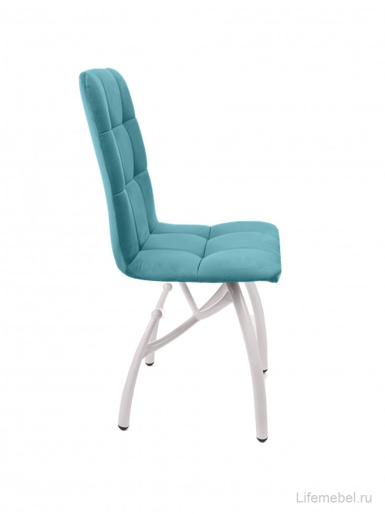 Стул на металлокаркасе Леон шарики / аквамарин / белые ножки