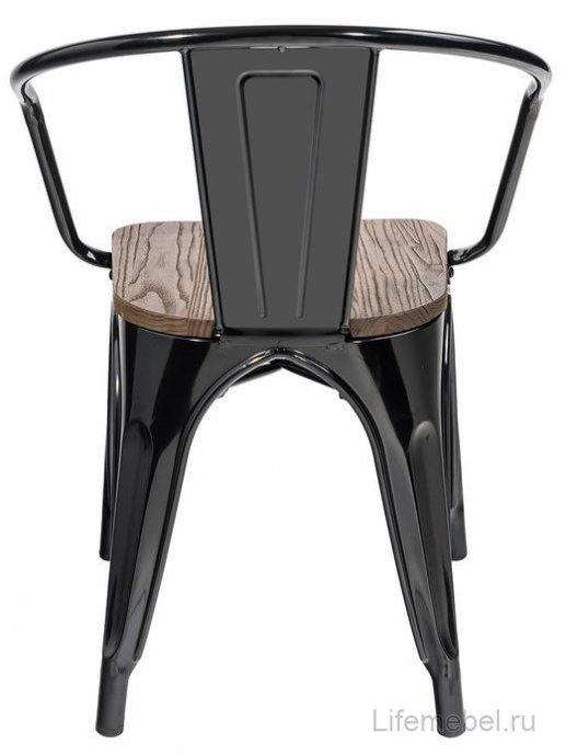 Стул на металлокаркасе Тиоли YD-H440A-W LG-01 с подлокотниками черный глянцевый / темное дерево