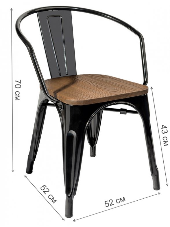 Стул на металлокаркасе Тиоли YD-H440A-W LG-01 с подлокотниками черный глянцевый / темное дерево